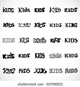 Kids Text Icons Set - Isolated On White Background, Vector Illustration, Graphic Design. For Web, Websites, App, Print, Presentation Templates, Mobile Applications, Promotional Materials 