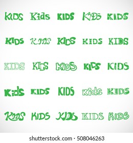 Kids Text Icons Set - Isolated On White Background, Vector Illustration, Graphic Design. 