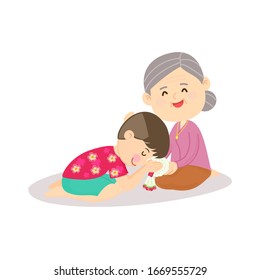 KIds Thank Giving Grandparents with Thai Garland Vector