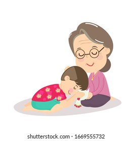 KIds Thank Giving Grandparents with Thai Garland Vector