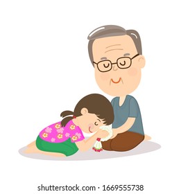 KIds Thank Giving Grandparents with Thai Garland Vector
