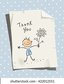 Kids thank you card vector illustration. 