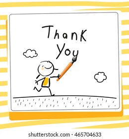 Kids Thank You Card Vector Illustration. Child Writing Thank You. Sketch, Scribble Style Doodle.