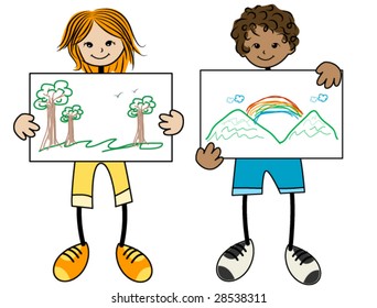 Kids and their Drawings - Vector