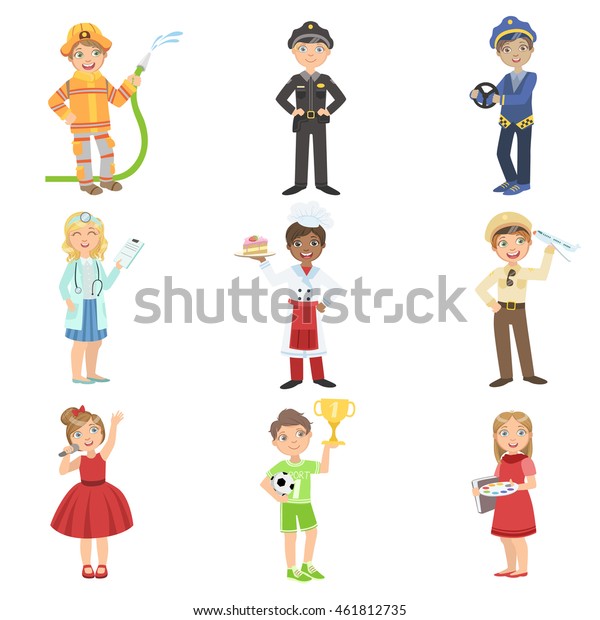 Kids Their Future Professions Attributes Stock Vector ...