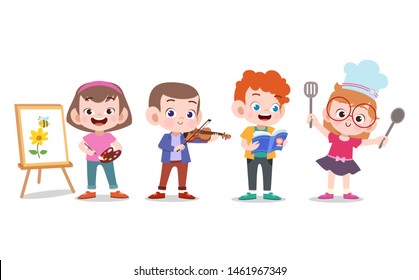 kids with their hobbies vector illustration