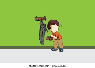 kids thief with green wall vector illustration