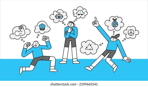 Kids Thinking About Their Future Hand Drawn Character Illustration