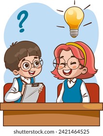 kids thinking idea vector illustration kids asking questions to their friend vector illustration