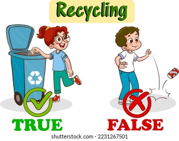 kids throwing garbage in the recycling bin.children polluting the environment cartoon vector