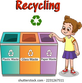 kids throwing garbage in the recycling bin.children polluting the environment cartoon vector