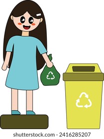 Kids throwing trash in the trash can
