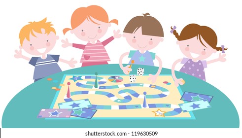 Kids Together Playing Board Game