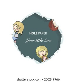 kids with torn piece over white background