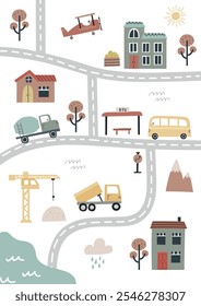 kids town map verhicle vector