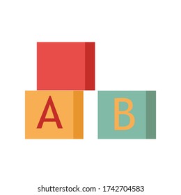 Kids toy ABC blocks icon. Children's toy colorful alphabet cubes, flat vector illustration for you design isolated on white background.