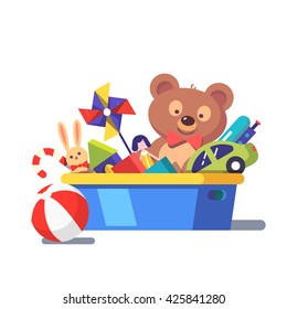 Kids toy box full of toys. Modern flat style vector illustration cartoon clipart. - Shutterstock ID 425841280