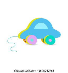 Kids toy cartoon style wooden car vector icon isolated on the white background