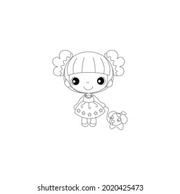 Kids toy dolls. Baby girl doll. Children's toy. Design elements set. Child doll, child toy. Vector doll cartoon
