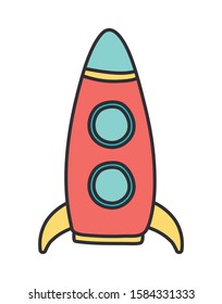kids toy, plastic rocket object icon on white background vector illustration