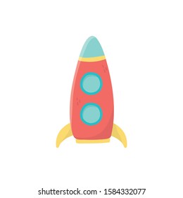 kids toy, plastic rocket object icon on white background vector illustration