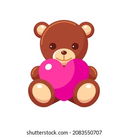 Los niños juguetean oso de peluche con corazón rosado. Buen regalo para San Valentín, cita romántica. Ilustración aislada de color vectorial