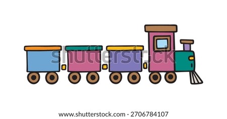 kids toy train icon doodle hand drawn. colorful cartoon line drawing clipart symbol. Vector illustration