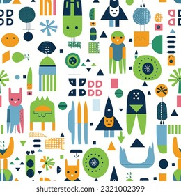 Kids Toys Abstract Characters Wallpaper or Background Vector Seamless Pattern