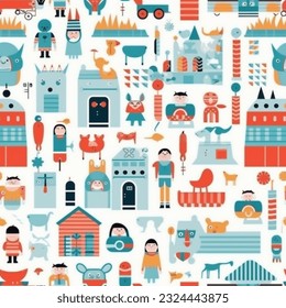 Kids Toys Abstract Wallpaper or Background Vector Seamless Pattern
