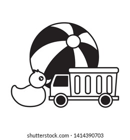 kids toys beach ball truck and duck vector illustration