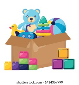 kids toys bear ball pyramid ball duck submarine box vector illustration