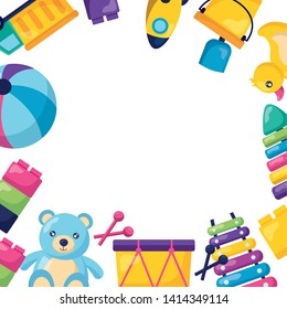 kids toys bear boat ball truck xylophone blocks vector illustration