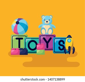 kids toys bear cubes ball rocket blocks vector illustration