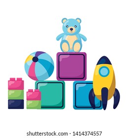 kids toys bear cubes ball rocket blocks vector illustration