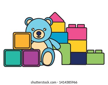 kids toys bear cubes blocks vector illustration