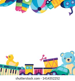 kids toys bear drum duck train ball car poster vector illustration