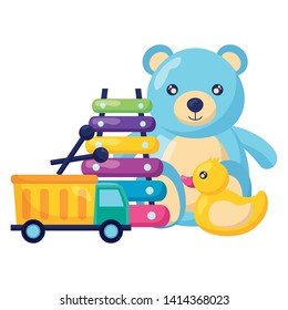 kids toys bear duck truck xylophone vector illustration