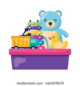 kids toys bear duck truck xylophone vector illustration