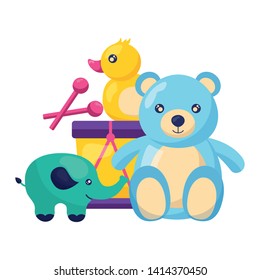 kids toys bear elephant drum duck vector illustration