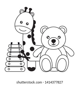 kids toys bear giraffe and xylophone vector illustration