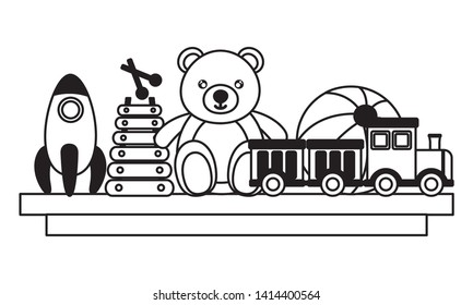 kids toys bear train xylophone rocket ball vector illustration