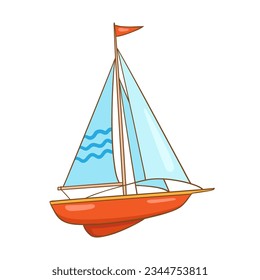 Kids toys. Beautiful toy red yacht. In cartoon style. Isolated on white background. Vector illustration