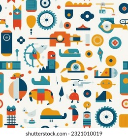 Kids Toys Cars Wheels Abstract Characters Wallpaper or Background Vector Seamless Pattern