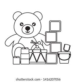 kids toys cubes bucket bear drum blocks vector illustration