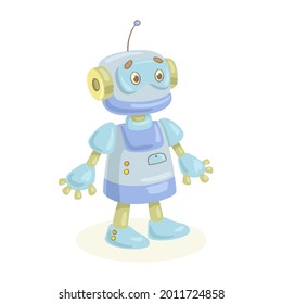 Kids toys. Cute little robot. In cartoon style. Isolated on white background. Vector flat illustration