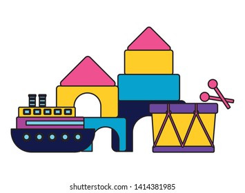 kids toys drum boat castle puzzles vector illustration