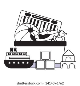kids toys duck ball boat castle piano cubes vector illustration