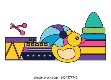 kids toys duck ball drum boat pyramid vector illustration