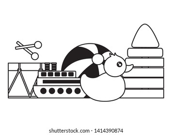 kids toys duck ball drum boat pyramid vector illustration