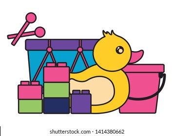 kids toys duck drum bucket blocks vector illustration